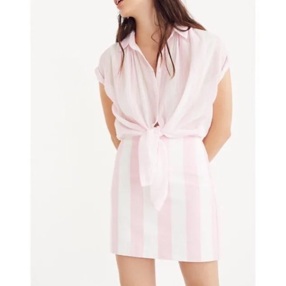 Madewell 100% Cotton Lined Barbie Mini Skirt Cara Stripe Light Pink & White 8 - Picture 3 of 11